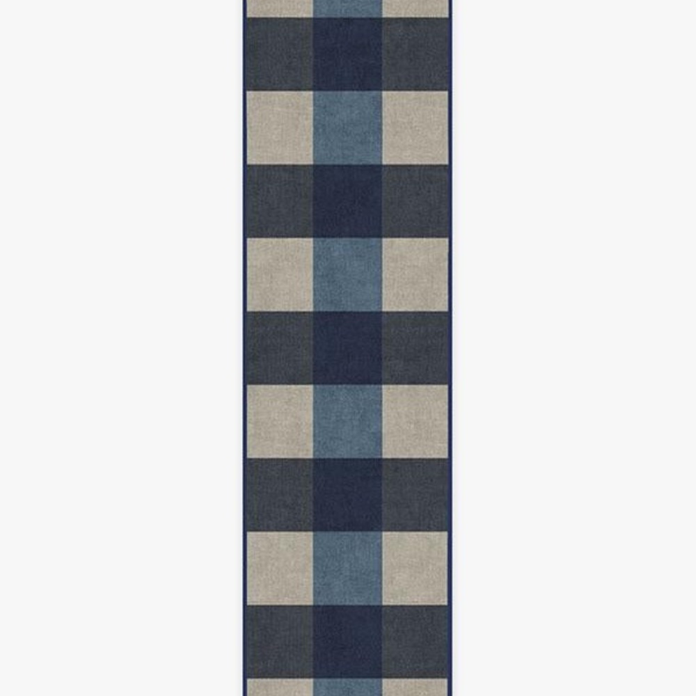 Ruggable brand washable runner in blue Buffalo plaid